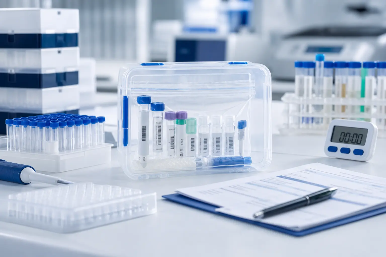 Collection kit, sample tubes, pipettes and protocol materials for investigators